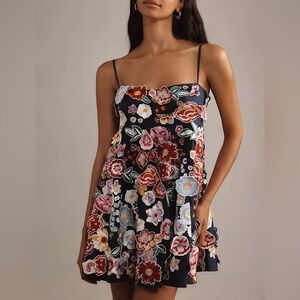 Anthropologie Sleeveless 3D Floral Babydoll Mini Dress Size L